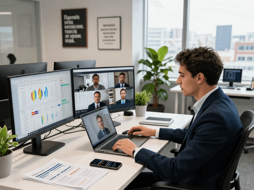 Team member analyzing IDXSTAR data in a modern office setting