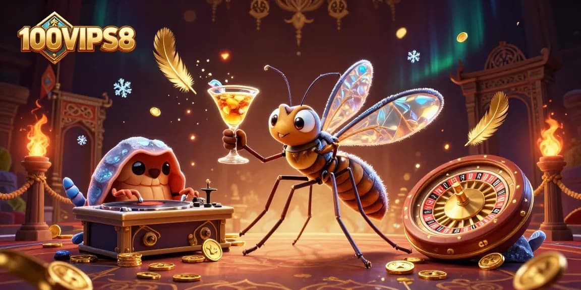 Engage in thrilling action at 100VIPS8 with unique 3D casino assets featuring a playful mascot.