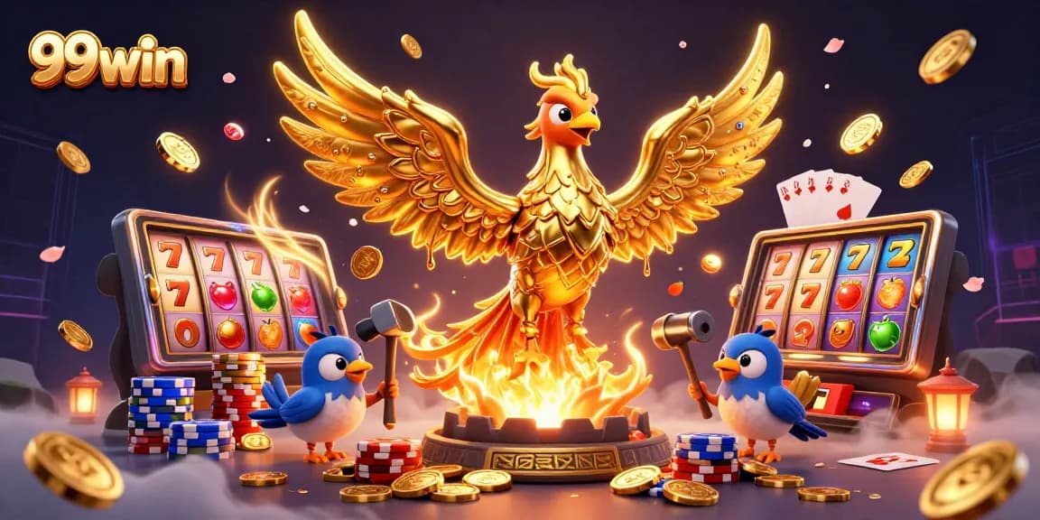 Experience thrilling gameplay with 99win's dynamic slots featuring golden phoenix and coins.