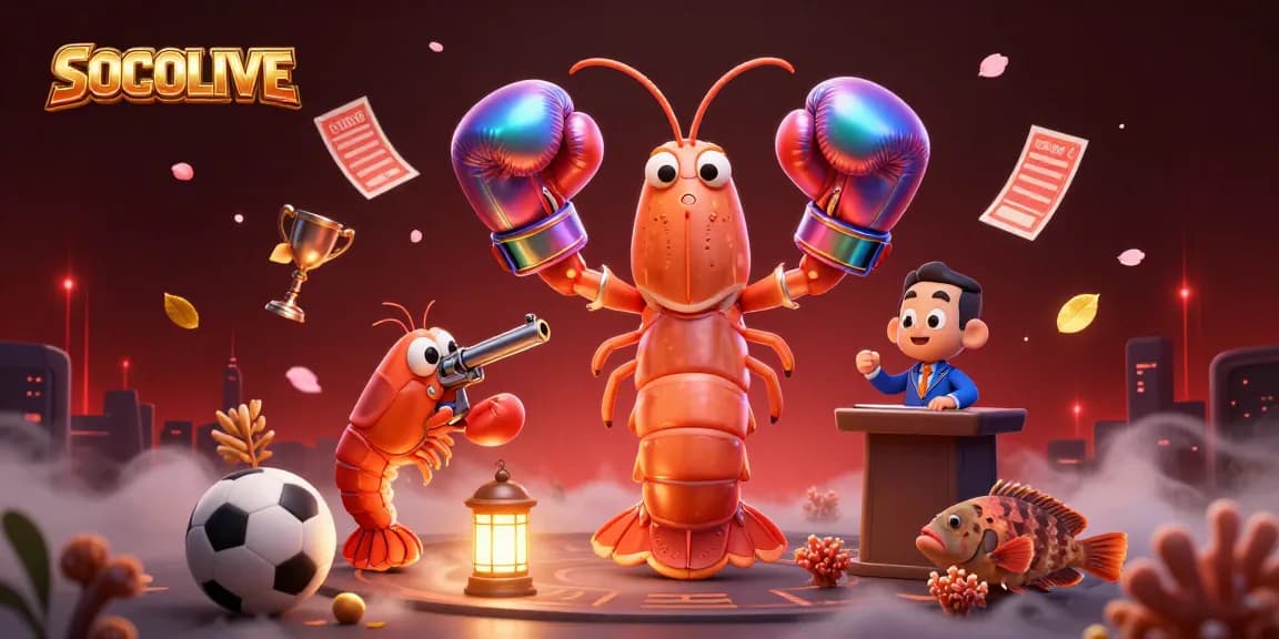 SOCOLIVE excitingly showcases a dynamic gambling scene filled with sports balls and trophies.