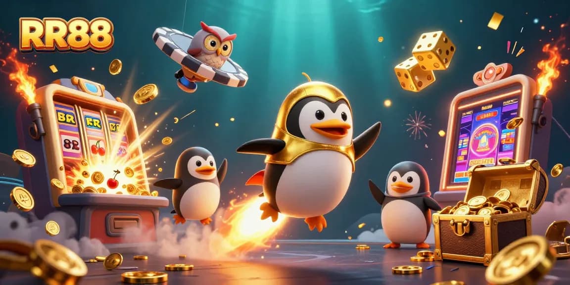 Experience the thrill of RR88 with a penguin in space, vibrant slot games, and explosive jackpots!