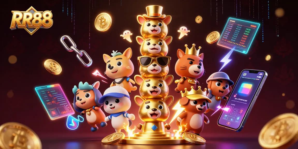 Engage in exciting gameplay at RR88 casino, featuring vibrant 3D coin graphics and dynamic gambling elements.