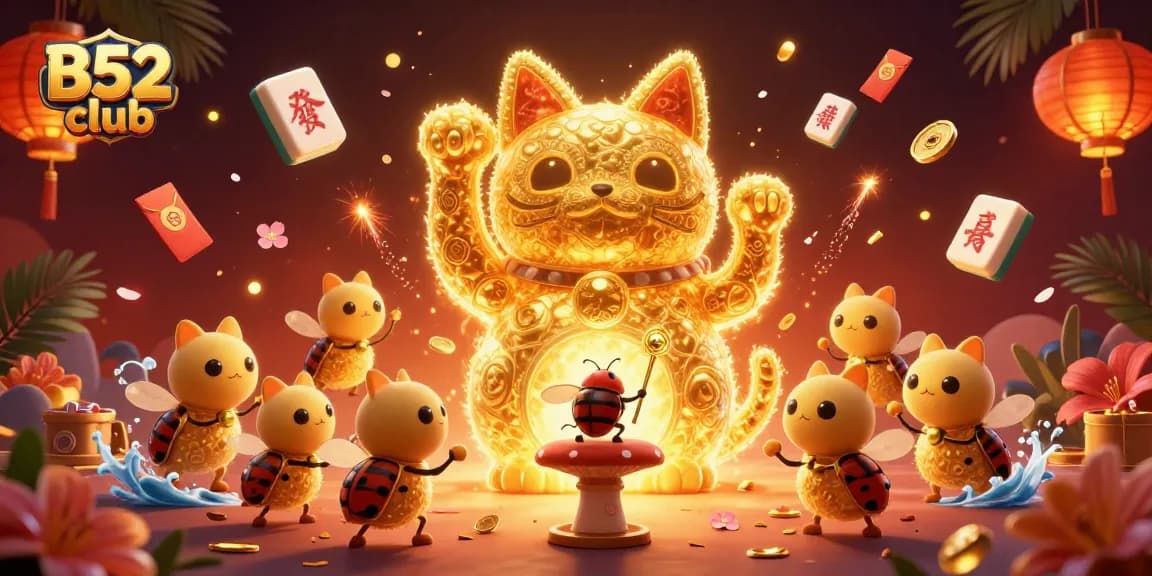 Engage with B52 club's lucky cat and dynamic casino action in an immersive 3D scene.