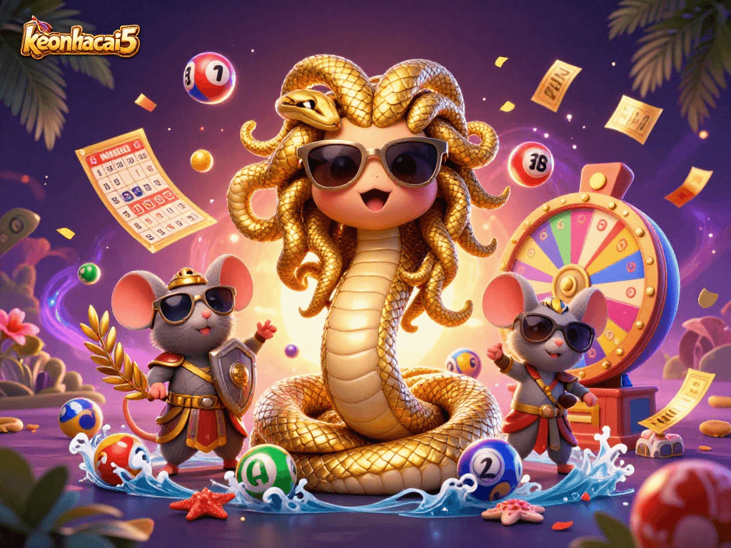 Engage with keonhacai5 through dynamic lottery balls and Medusa's friendly charm.