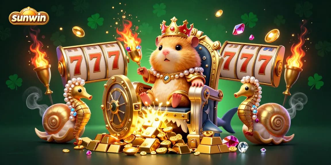 Engage with the sunwin casino experience featuring a golden hamster king and treasure elements.