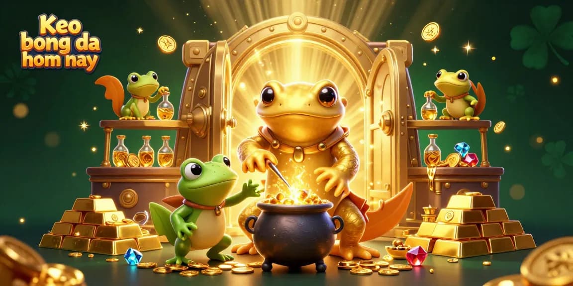 Bet on the latest Keo bong da hom nay with exciting visuals of gold treasure and gambling elements.
