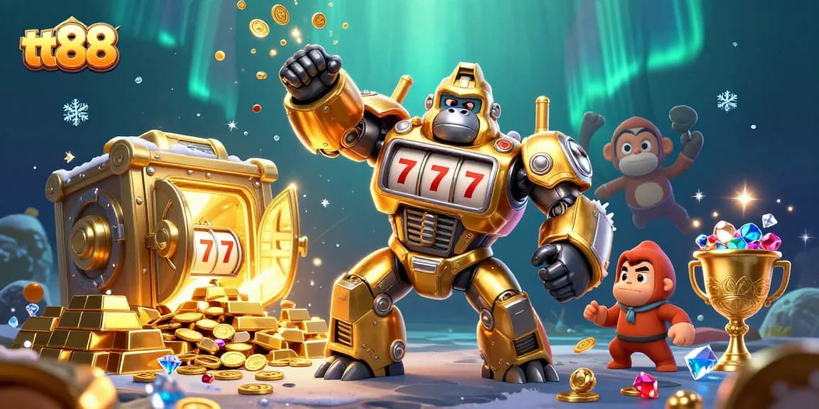 Engage with tt88's thrilling gaming experience featuring an energetic golden mech and stunning jackpots.