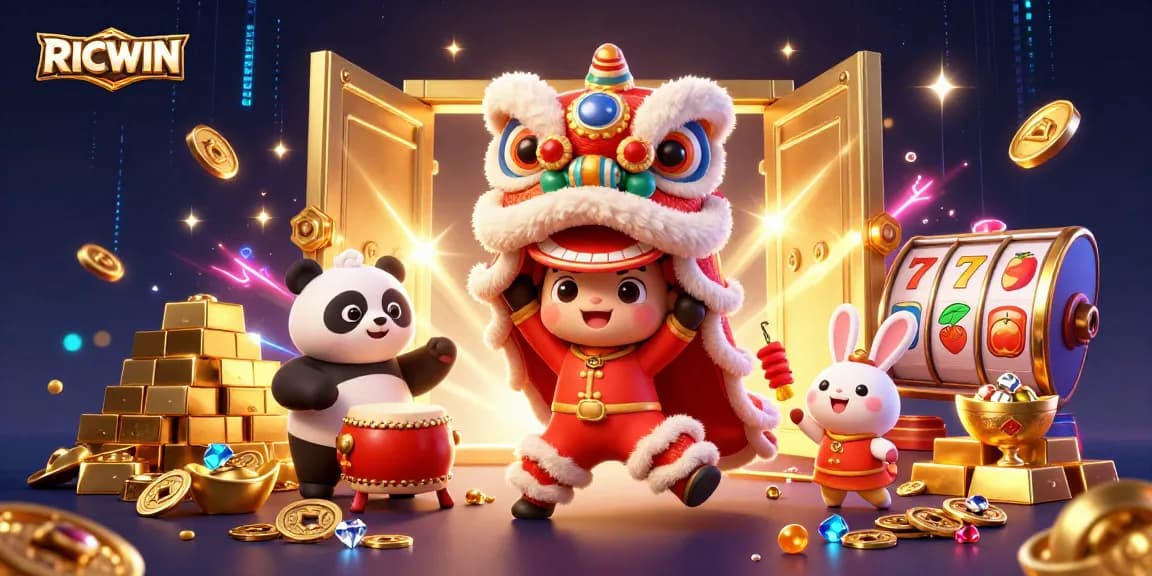 Play and win with RICWIN at a vibrant Chinese New Year casino celebration.