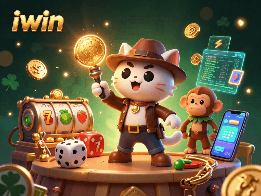 iwin reveals thrilling golden casino artifacts amidst exciting slot symbols and vibrant crypto elements.