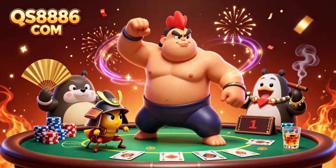 Experience lively poker action with QS8886 COM and dynamic 3D characters in a vibrant casino atmosphere.