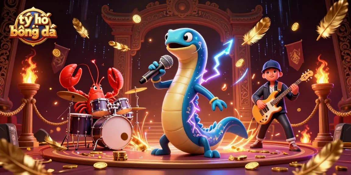Engage with tỷ lệ bóng đá insights featuring an electric eel DJ, lobster drummer, and seahorse guitarist in a dynamic casino scene.