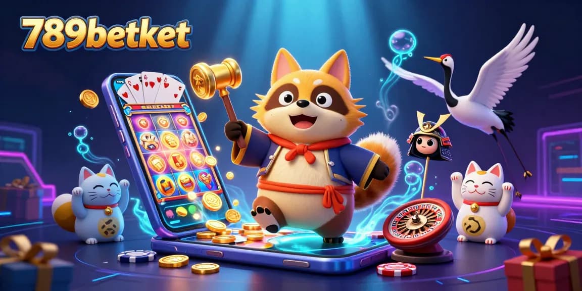 Engage with the lively scene of fortune and fun at 789betket with cartoon characters and gaming elements.