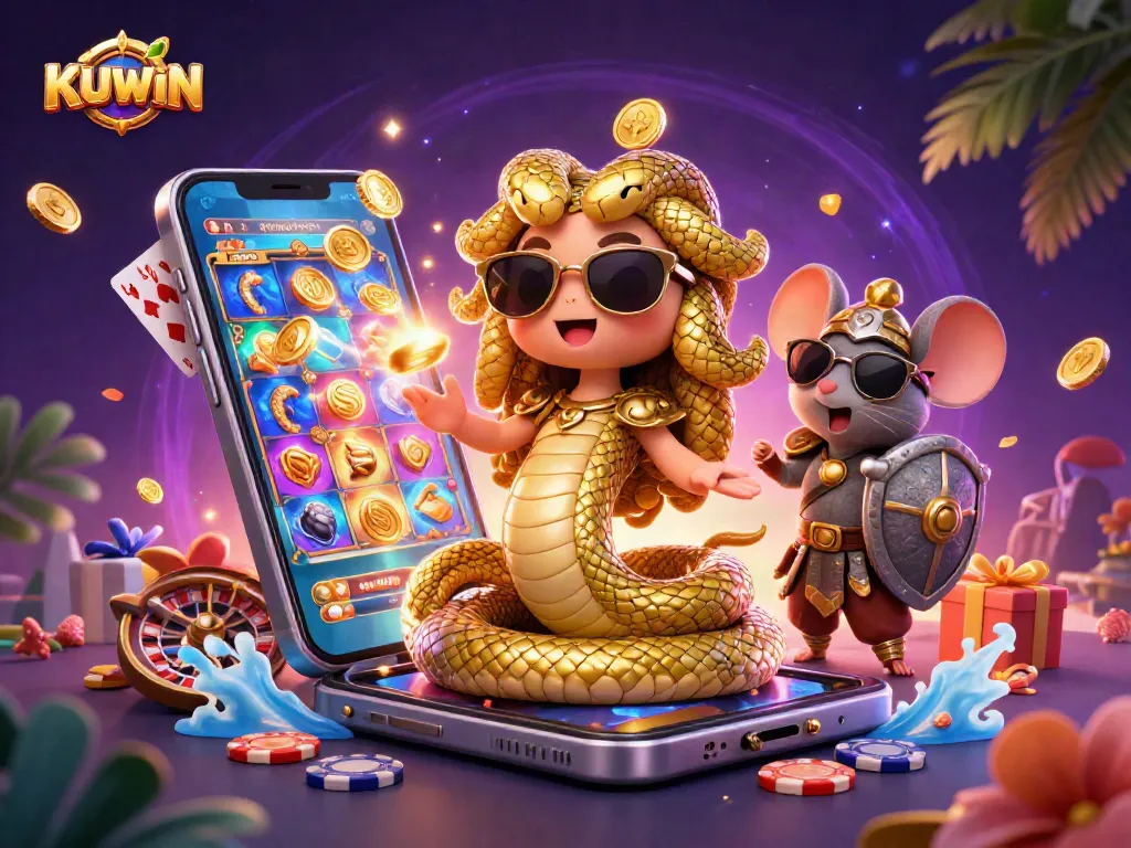Win big with KUWIN's exciting slot games featuring Medusa and a warrior mouse.