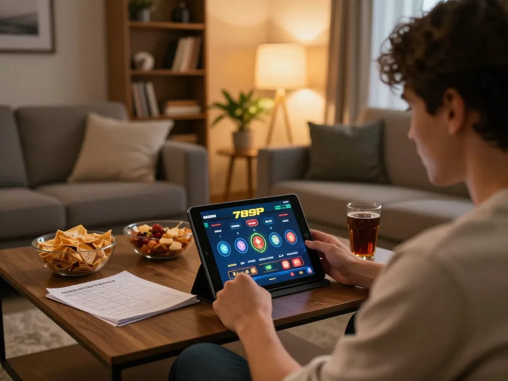 Engaging gameplay on 789P online casino app in a cozy home setting.