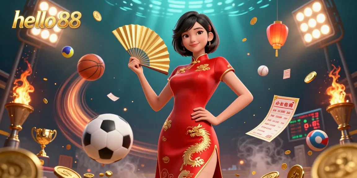 Engage with the vibrant world of hello 88 featuring sports elements and a stunning Asian character in a dynamic casino atmosphere.