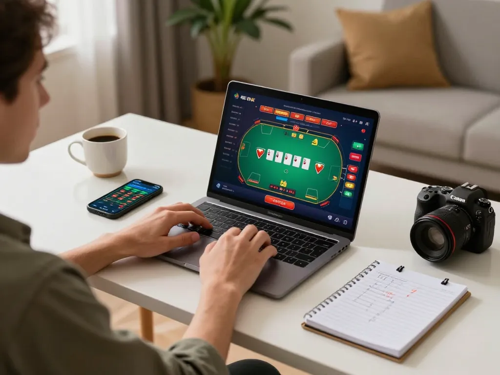 Engaging in online gaming at home with go8's betting app displayed on laptop