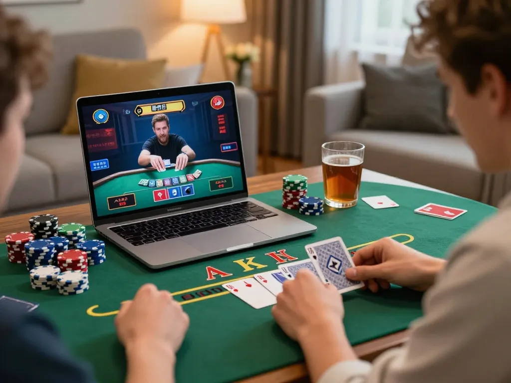MM88 players enjoying a live blackjack game online, showcasing excitement and strategic gameplay.