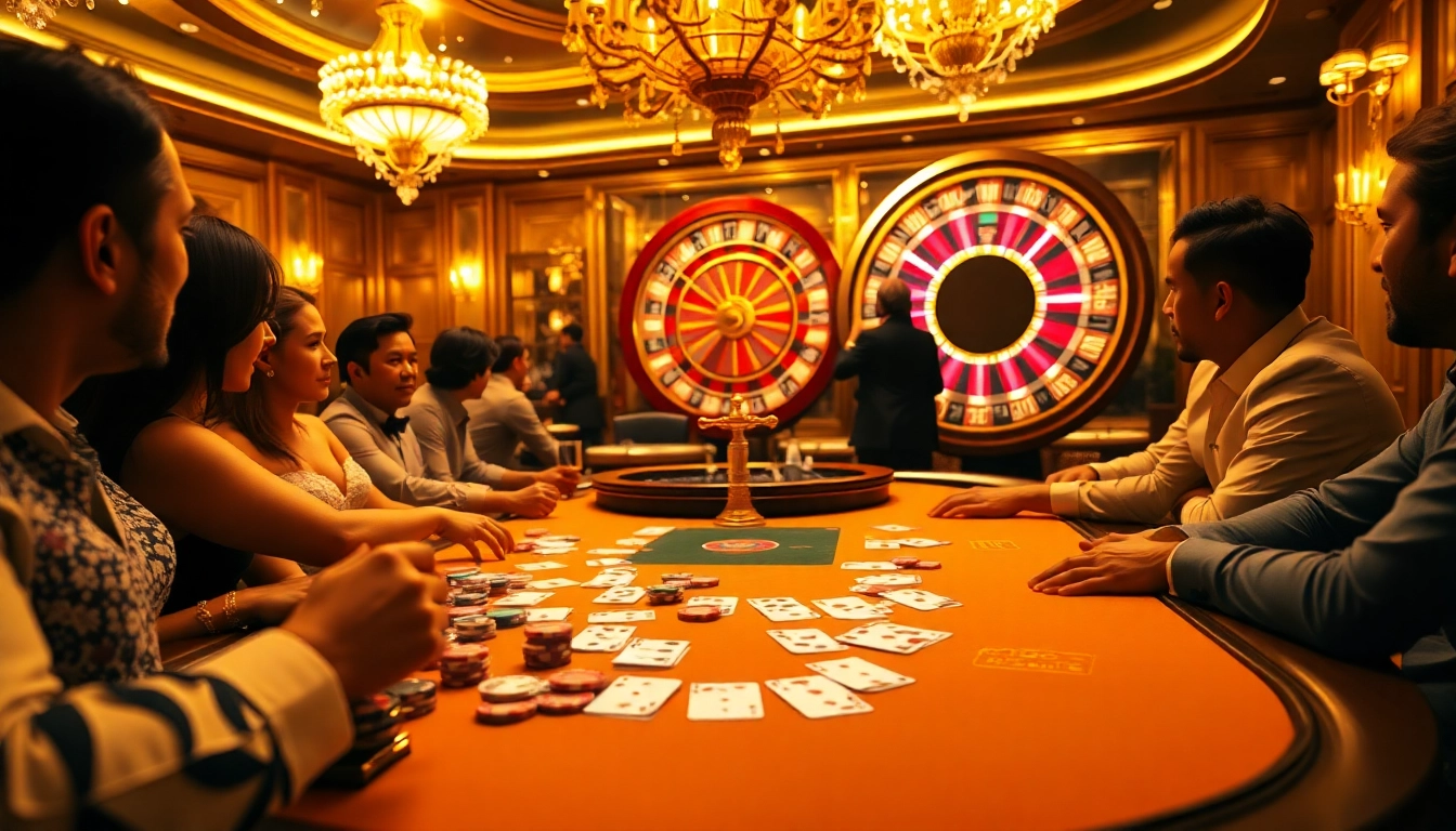 MM88 poker players celebrating their winning hand in an exciting casino setting.