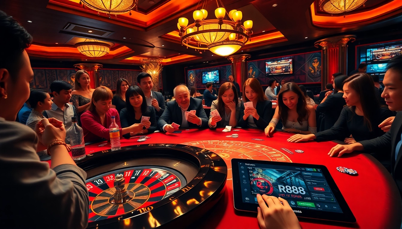 Players enjoying a thrilling roulette game at RR88 casino, showcasing excitement and strategy in action.