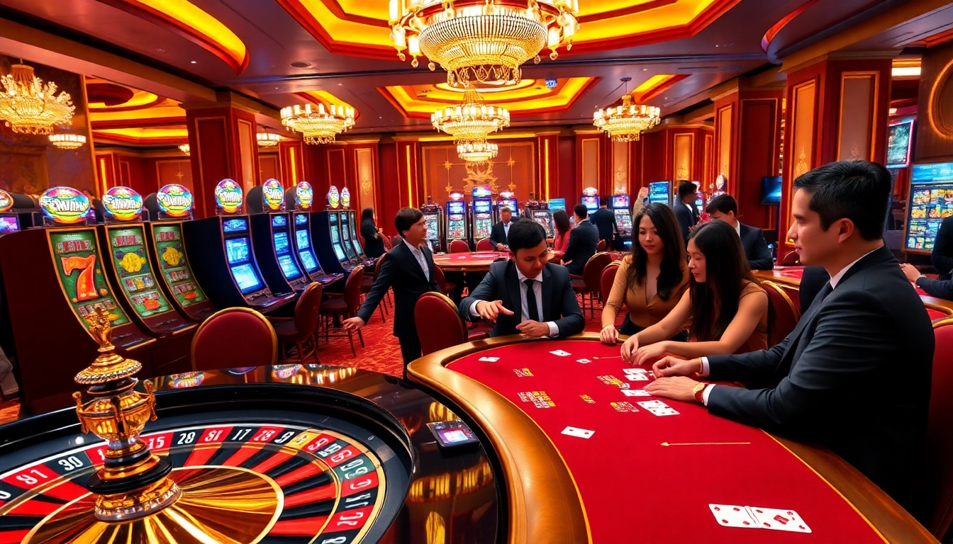Engaged players enjoying high-stakes games at 58WIN casino with vibrant ambiance.