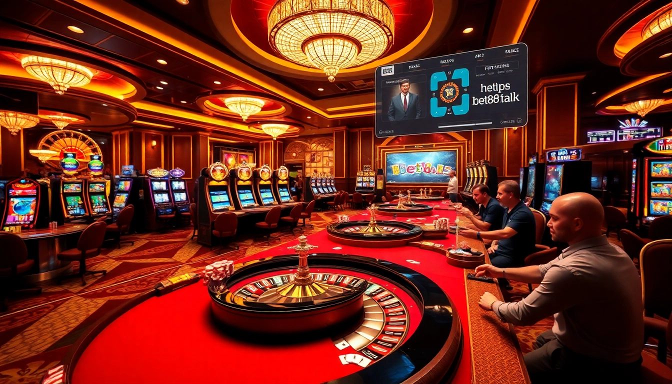 Players enjoying casino games at a luxurious venue, featuring elements from https://bet88.talk/ for an engaging experience.