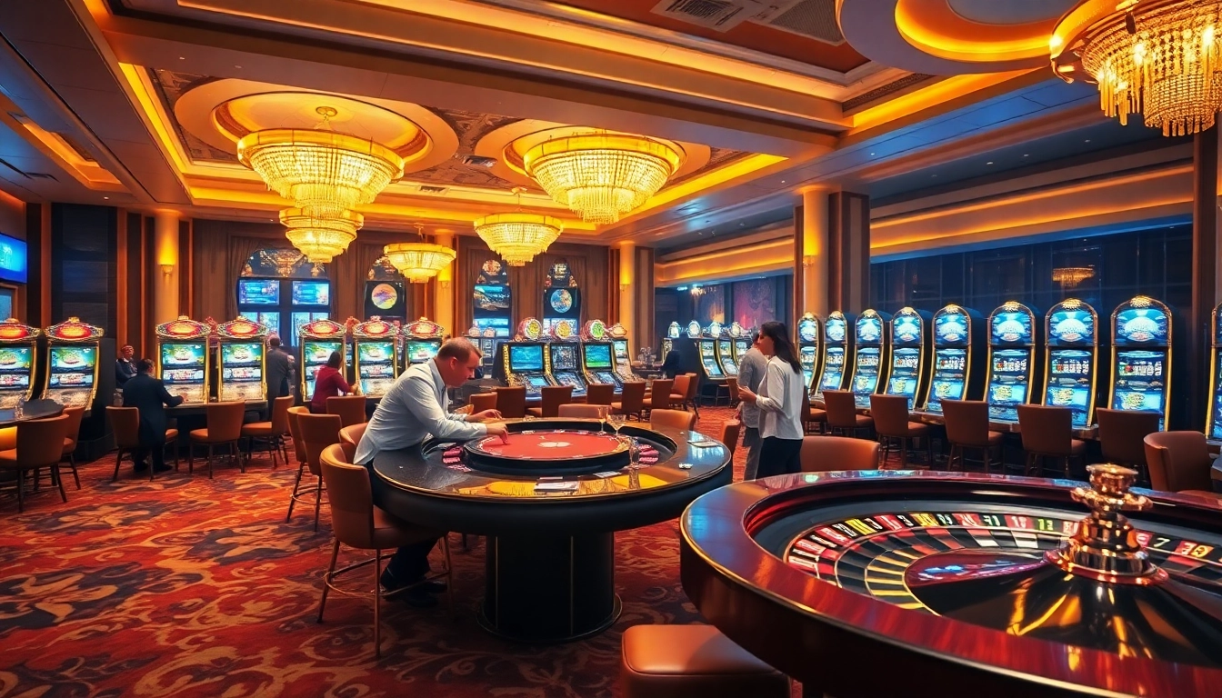 Playing vibrant poker at uu88 with a luxurious casino backdrop and exciting slot machines.