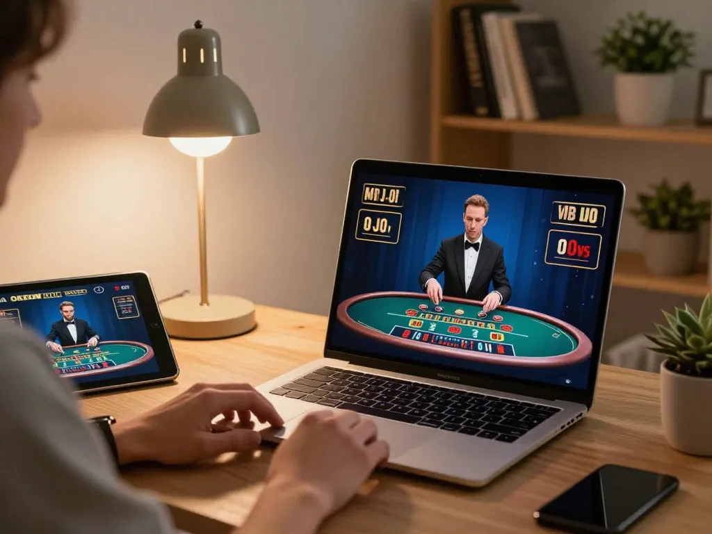 Player engages in online casino gaming at xx88 with a live dealer, showcasing strategic gameplay.