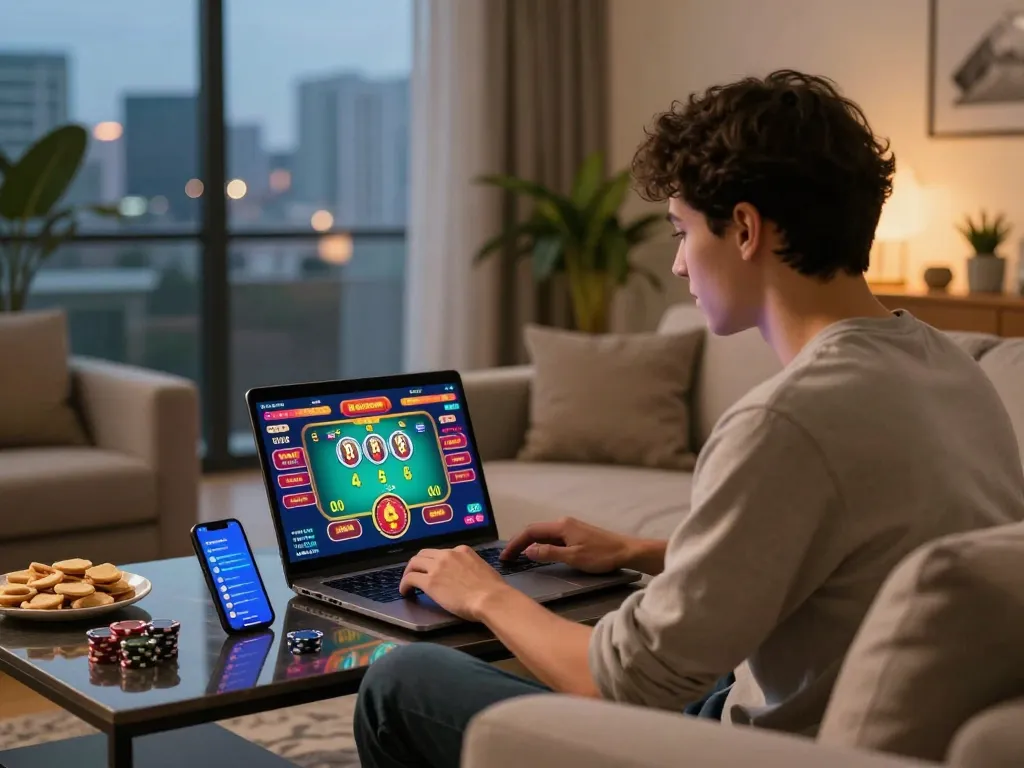 Player enjoying online gaming at home with tr88 casino layout and engaging interface.