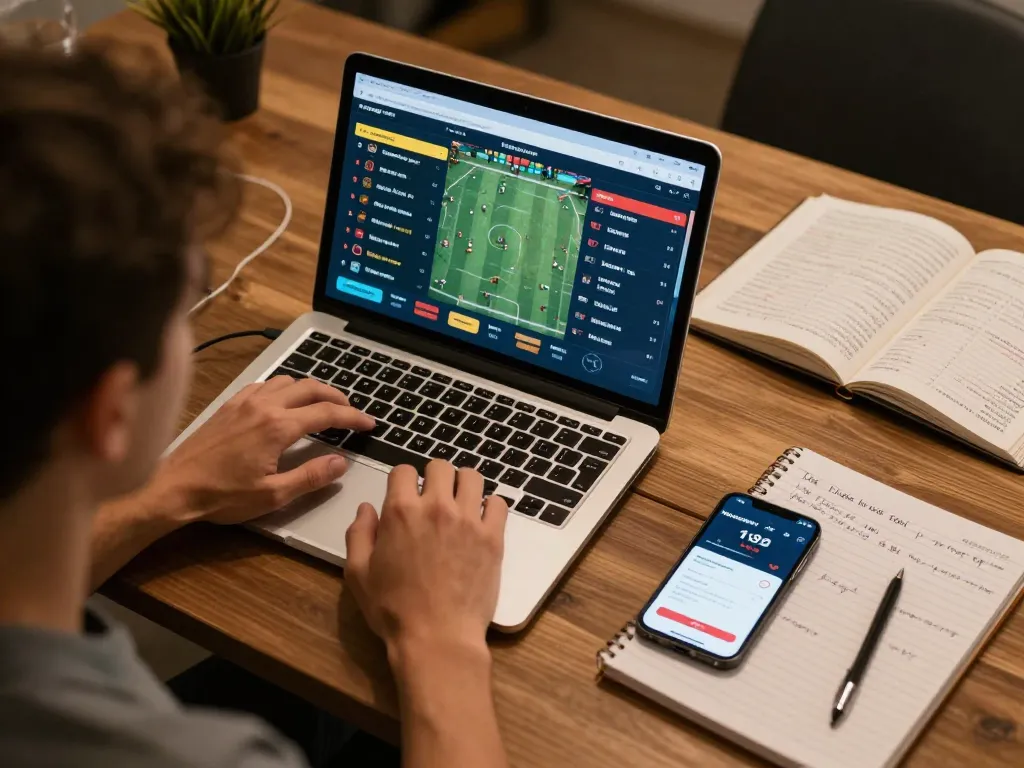 Engaging person using nowgoal app for live sports betting analysis at home