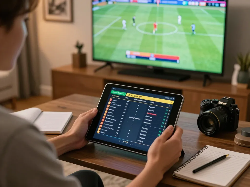 Betting on sports with 789win shown on tablet screen in a cozy home setting