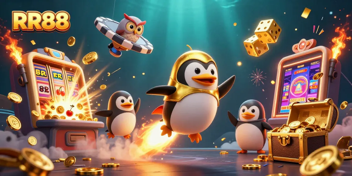 Experience the thrill of RR88 with a penguin in space, vibrant slot games, and explosive jackpots!
