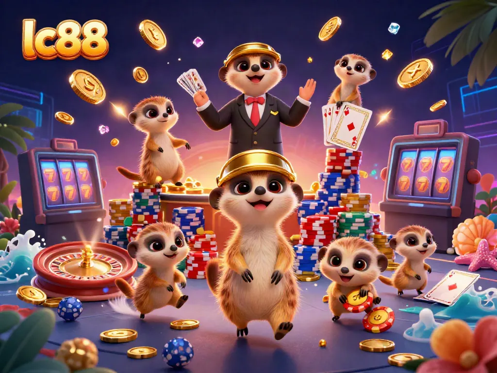 Bet on exhilarating games at lc88's vibrant casino, featuring meerkat dealers and thrilling action.