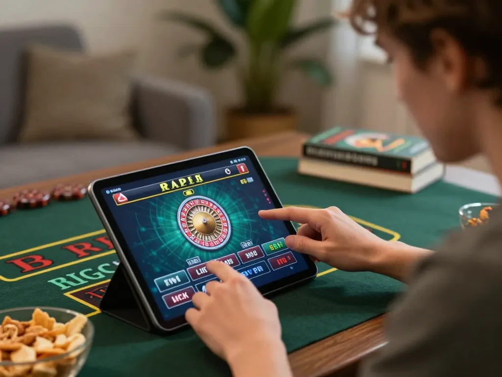 MM88 player enjoying a live dealer game on tablet in a cozy home setting