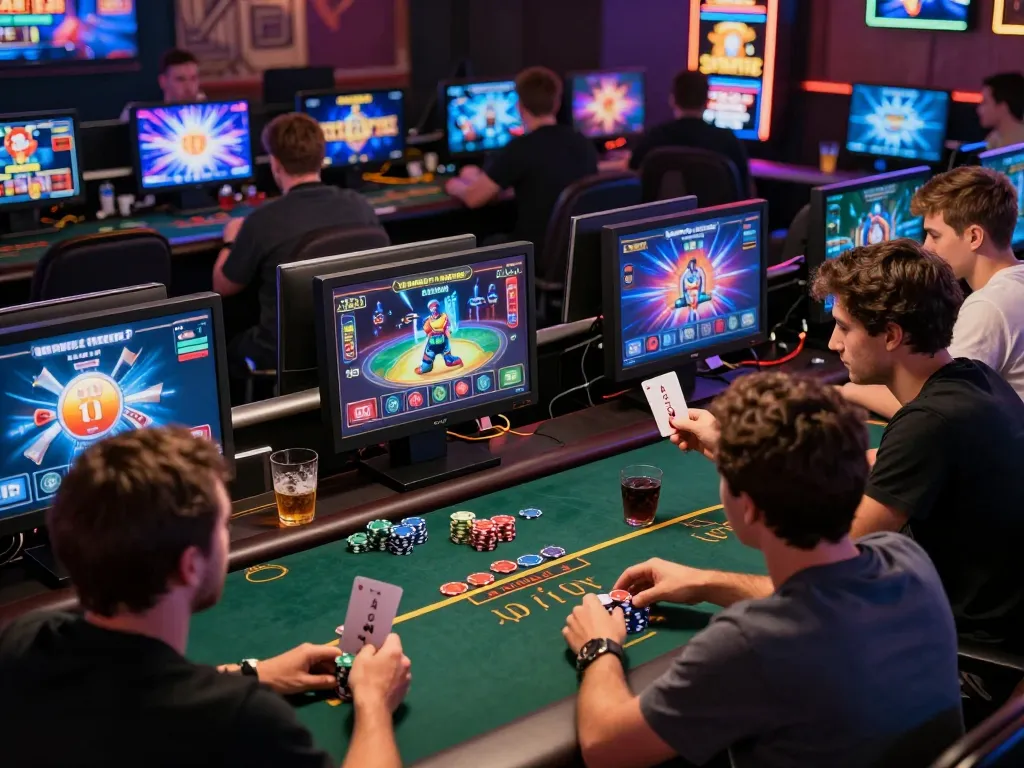 Players engaging in thrilling online gaming at LV88, showcasing excitement and vibrant digital atmosphere.