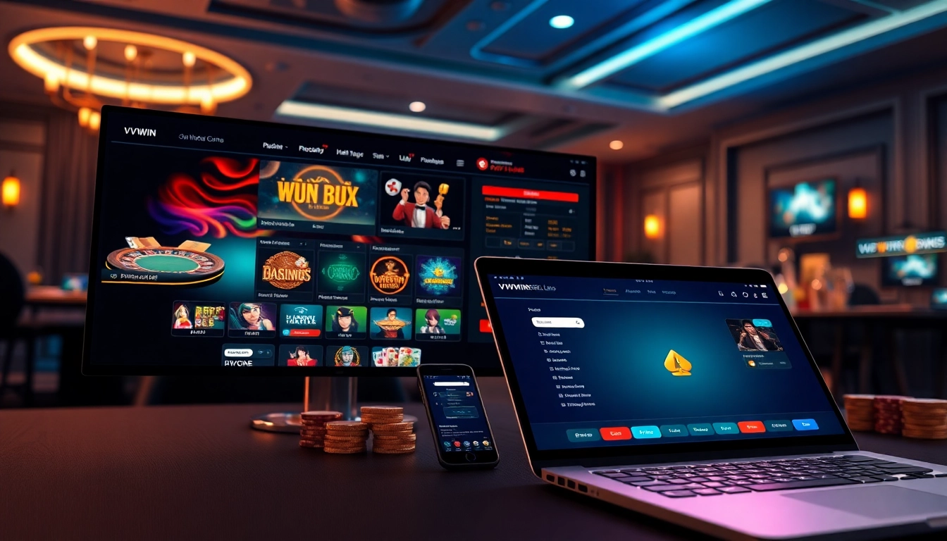 Experience the excitement of vvvwin88.live through a luxurious online gambling platform showcasing various casino games.