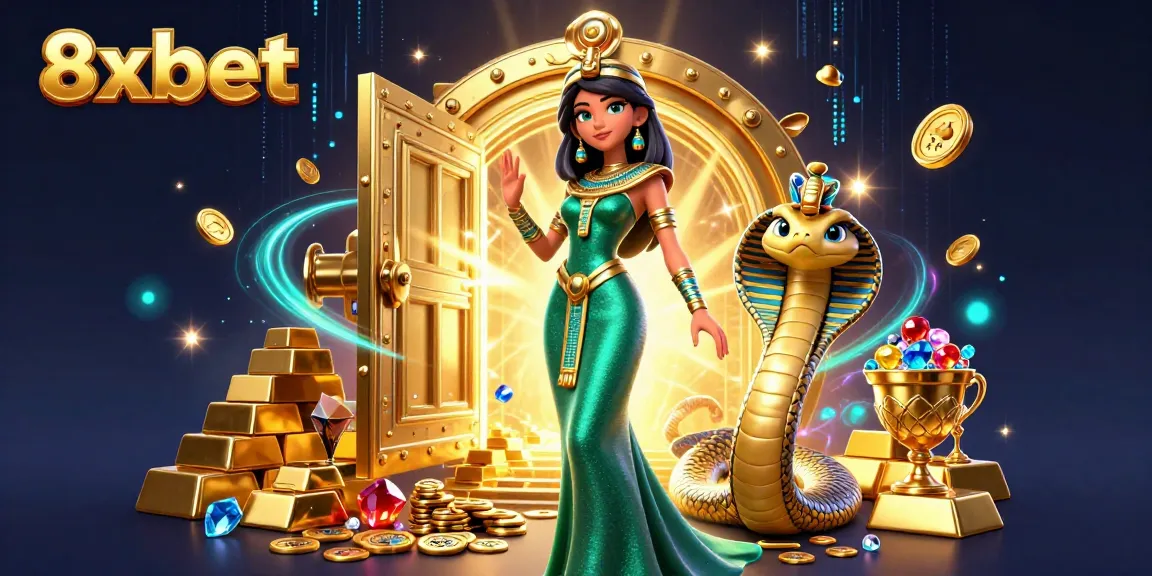Engage in gameplay with 8xbet's rich environment featuring treasures, gold, and captivating casino elements.