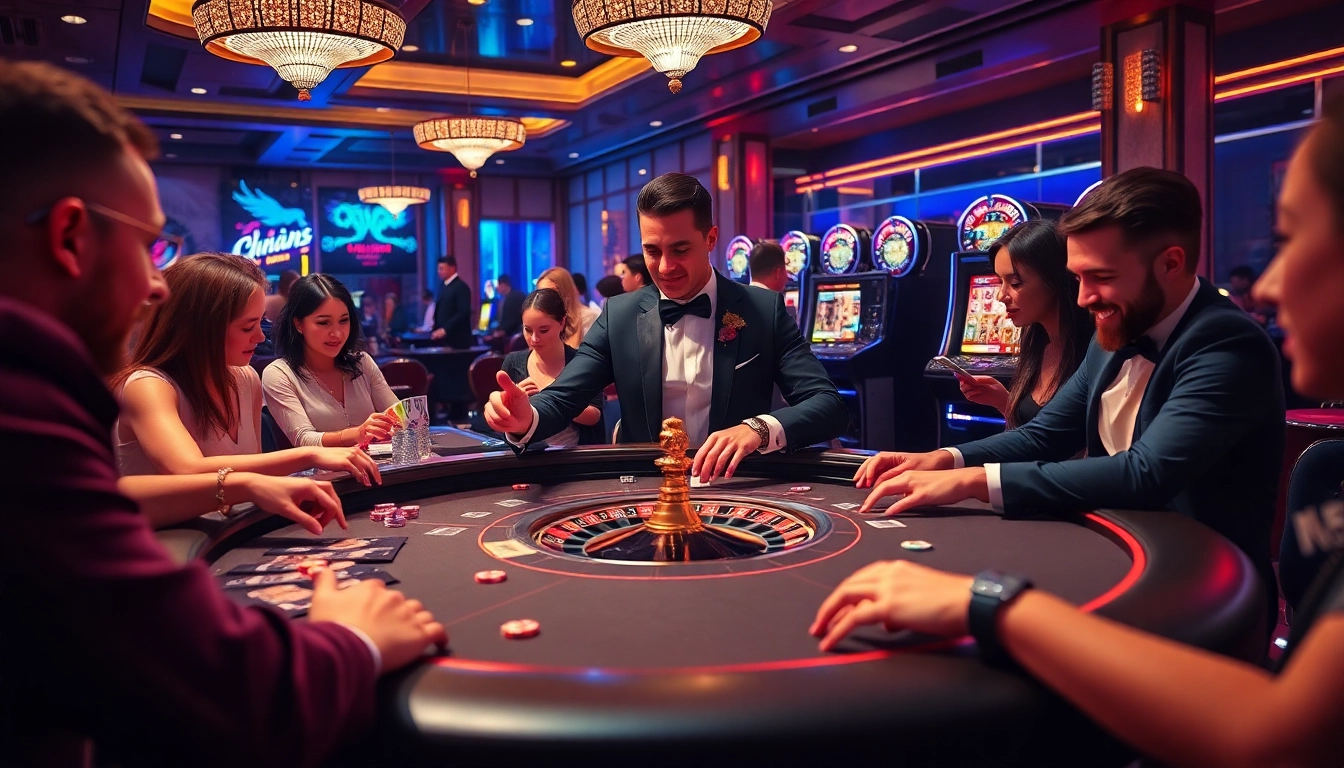 Players enjoying high-stakes gambling at a luxurious casino table, capturing the excitement of MB66.