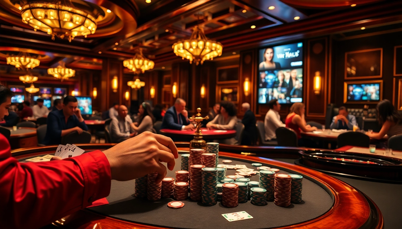 High-stakes poker action at a casino, showcasing the vibrant energy of newphim films and gambling excitement.