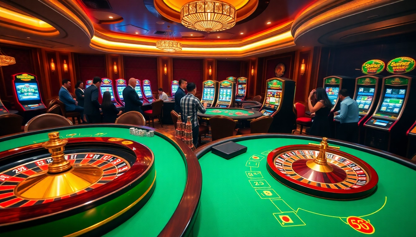 Engaged players experiencing the thrill at thabet com's luxurious casino atmosphere.