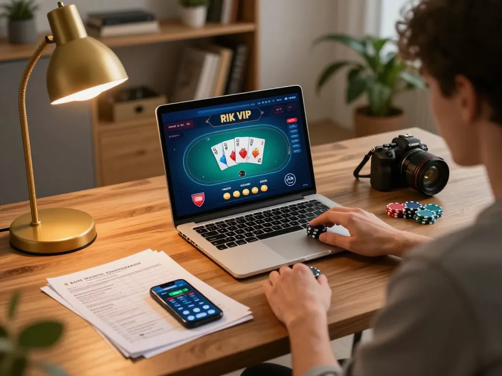 RIK VIP player strategizing online poker session at home with interactive gameplay.
