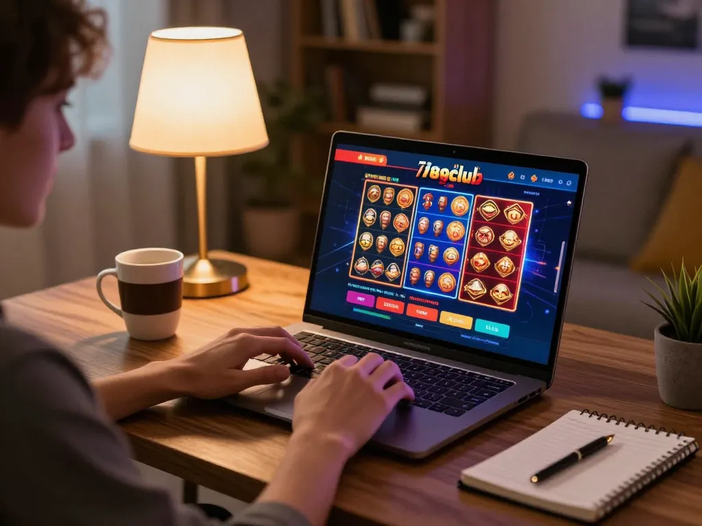 Player enjoying exciting slot games on 789club online casino from a cozy home setup