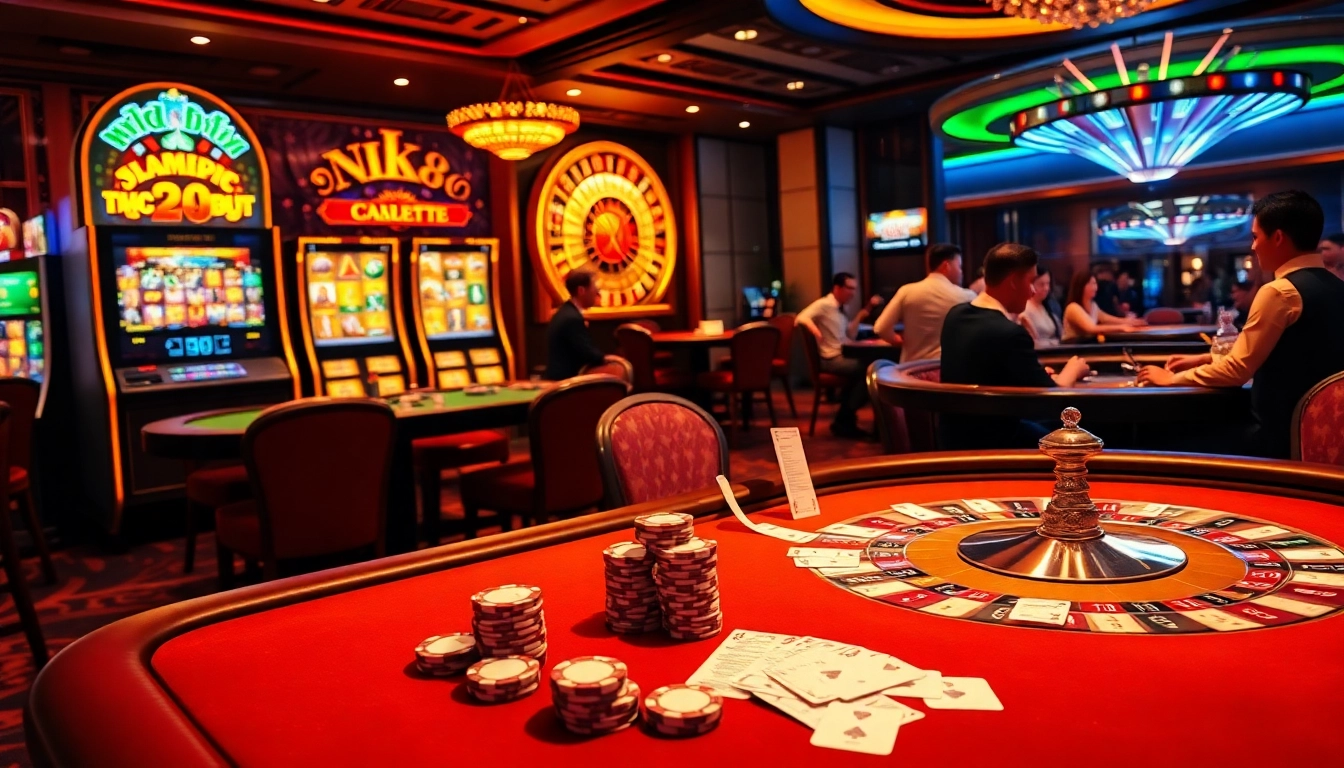 Experience thrilling gameplay at NK88 with vibrant casino tables and exciting slot machines.