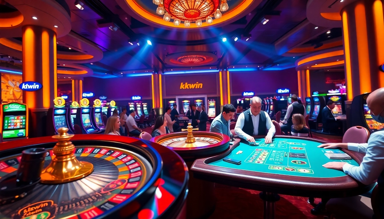 Exciting scene of kkwin casino with professional dealer at the blackjack table.