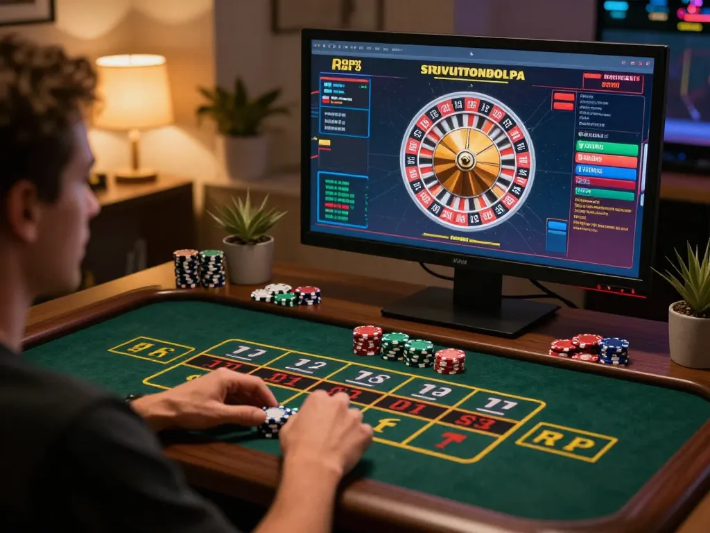 Player engaging with live roulette on MM88 gaming platform, placing bets with chips.