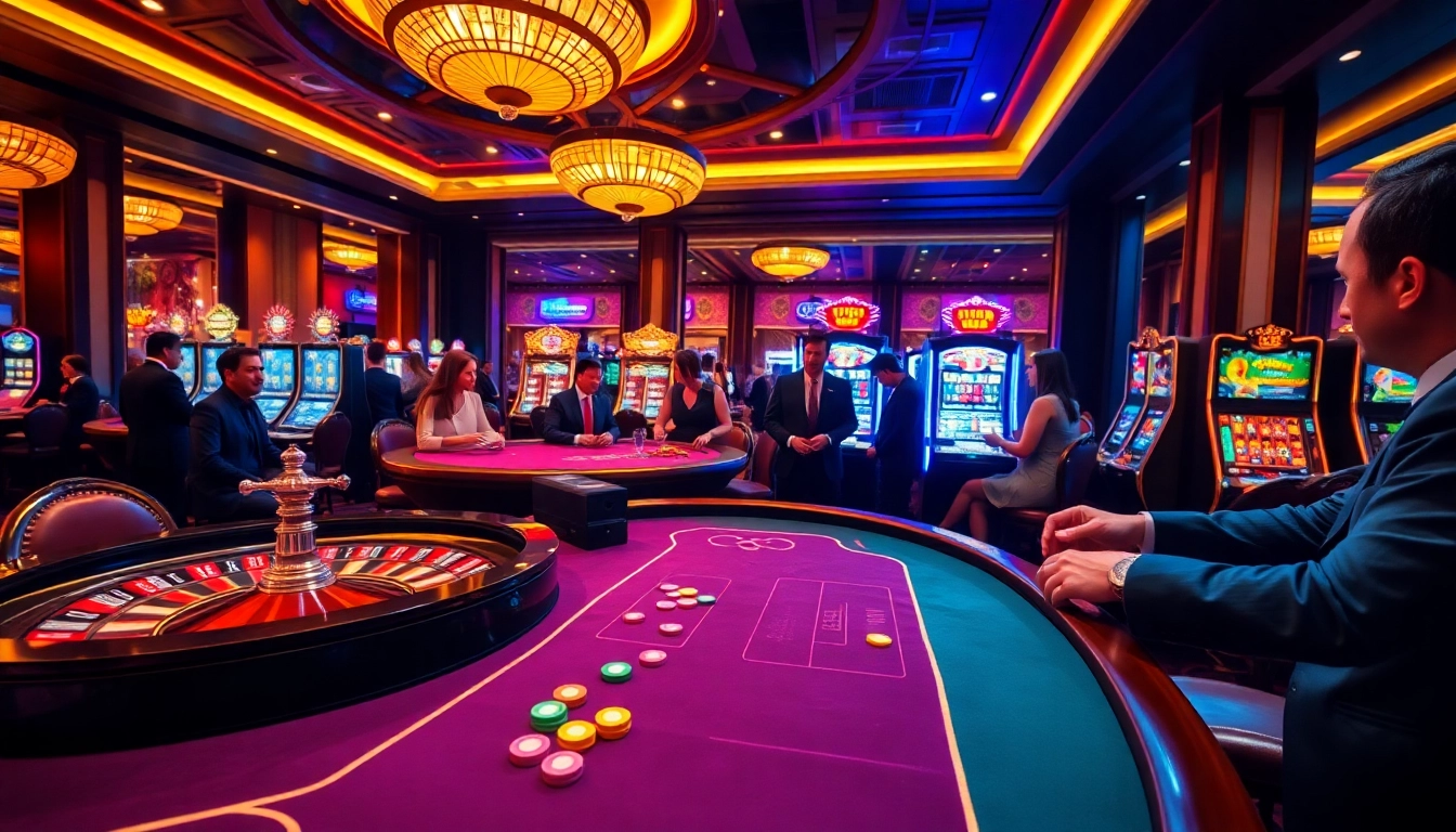 Experience the excitement of sc88 at a luxury casino with poker, roulette, and vibrant chips.