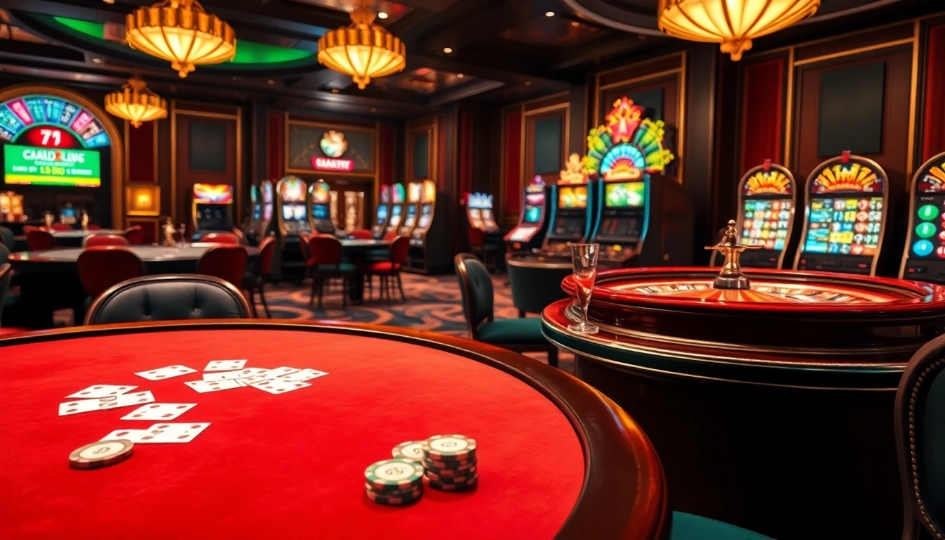 Engage in the exciting 77ball game amidst a vibrant casino atmosphere featuring poker tables, roulette wheels, and slot machines.