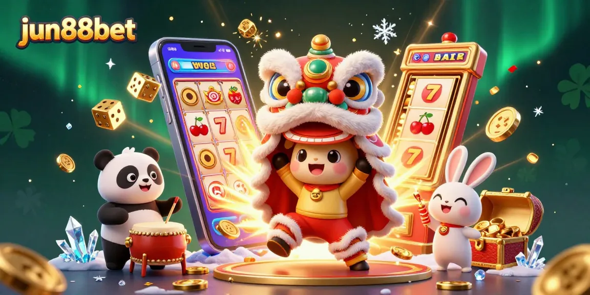 Experience thrilling moments with jun88bet's exciting slot action, lion dance, and vibrant casino elements.