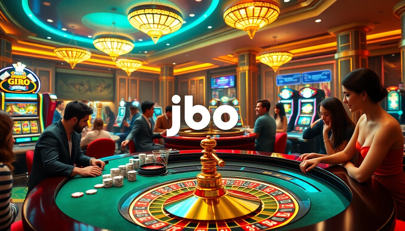 Players enjoying a thrilling gaming experience at the jbo casino with vibrant tables and slot machines.
