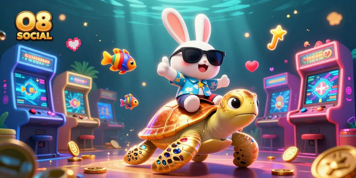 Experience the thrill of O8 SOCIAL with a vibrant and colorful casino-themed illustration.