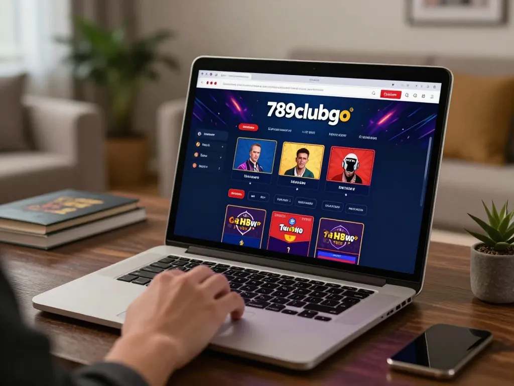 Engaging with the casino app 789clubgo on a stylish home gaming setup, emphasizing responsible gaming